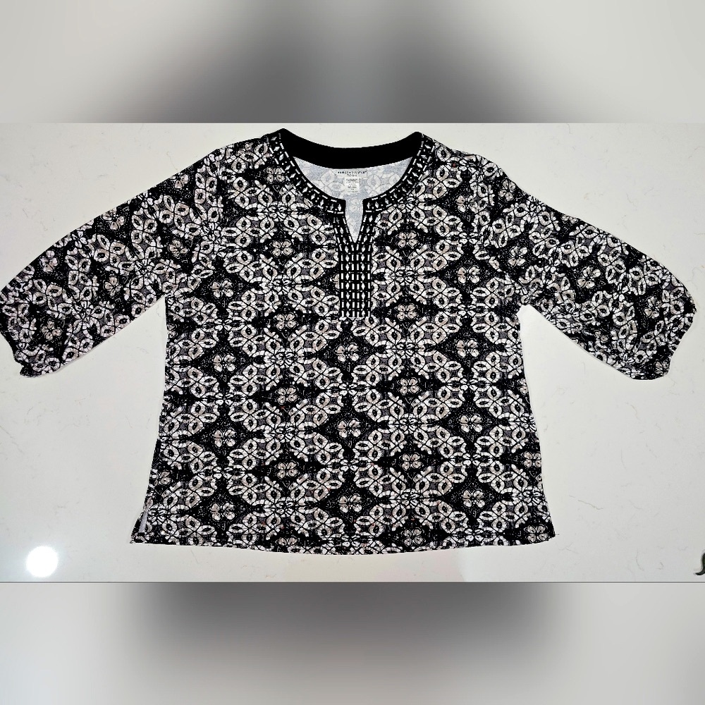 Rebecca‎ Malone Women Silver Shiny Black Top 1/4 Sleeves Size 1X